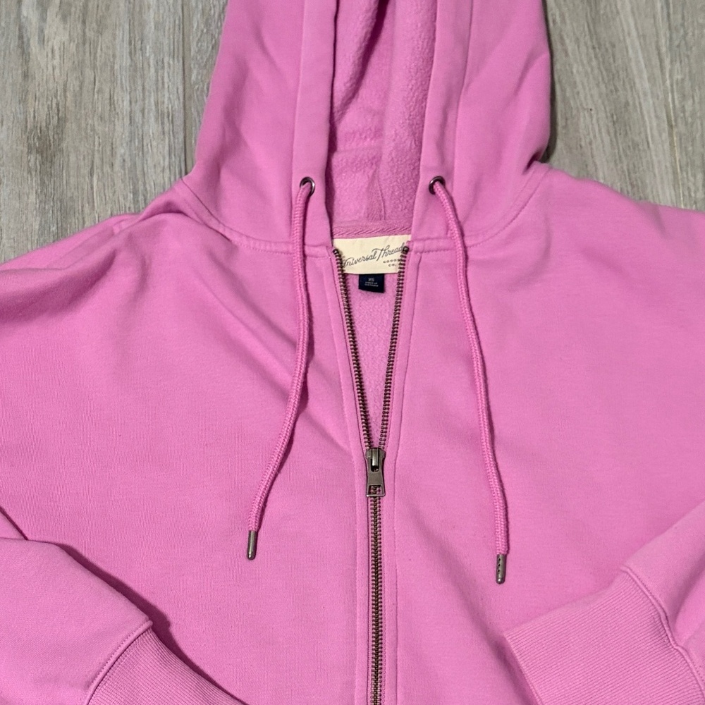 LIKE NEW! Women's Universal Thread Pink 3/4 Crop Zip Hoodie - XS - Picture 2 of 5